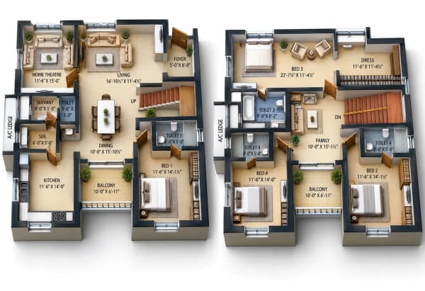 4 BHK Duplex Apartment floor plan — Esthell Golden Square