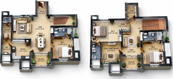 3.5 BHK Duplex Apartment floor plan — Esthell Golden Square