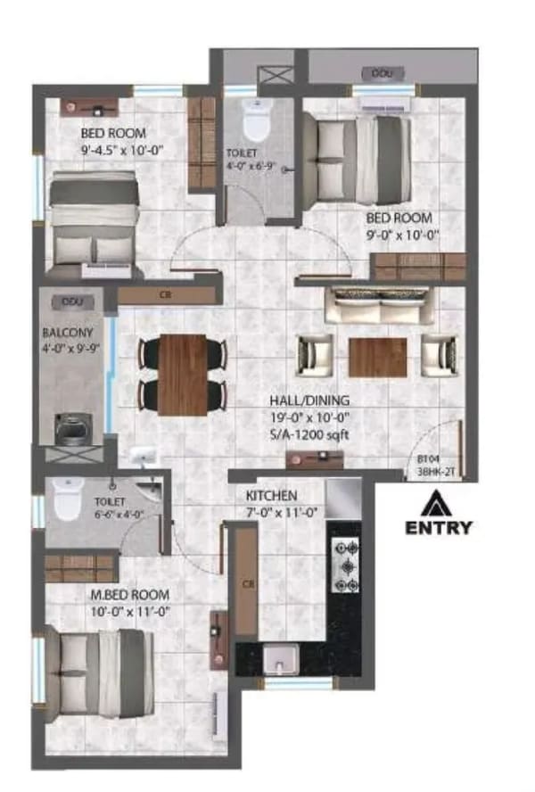 3 BHK Apartment floor plan — i5 Spyka Bliss