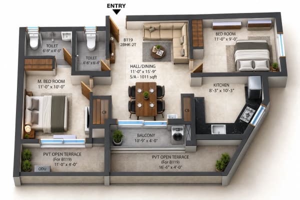 2 BHK Apartment floor plan — i5 Spyka Bliss