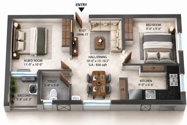 2 BHK Apartment floor plan — i5 Spyka Bliss