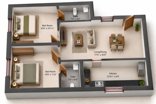 2 BHK Villa floor plan — GP PonBhoomi Villa
