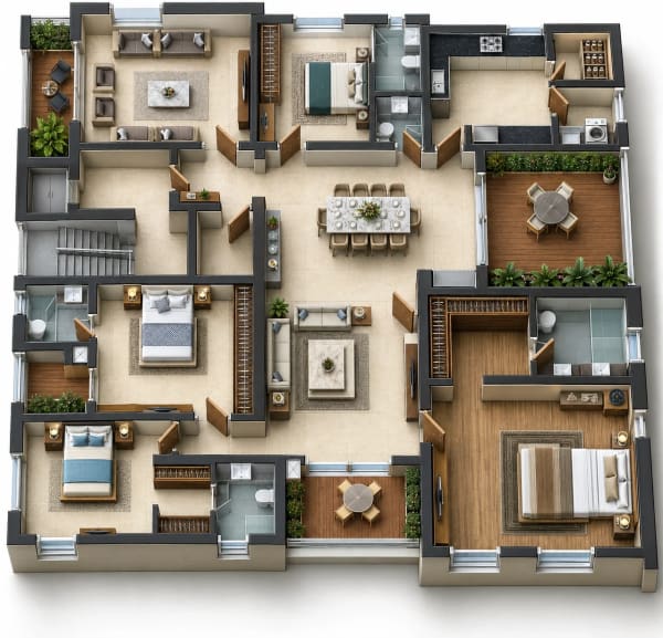 4 BHK Apartment floor plan — 4,500 sqft