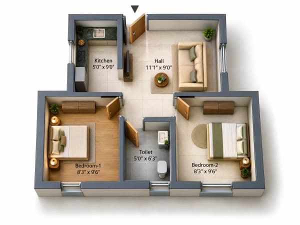 2 BHK Apartment floor plan — VRX Uprise