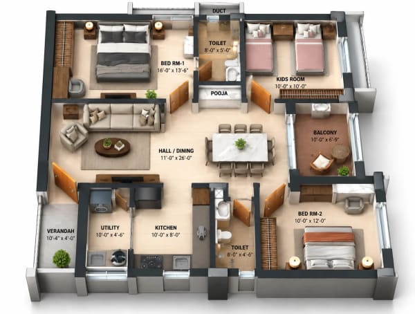 2.5 BHK Apartment floor plan — Purnaya Ekta