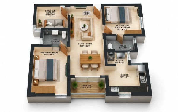 2.5 BHK Apartment floor plan — MUH 49 Phase 2