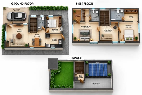 3 BHK Apartment floor plan — Unitd Plus Willa 25