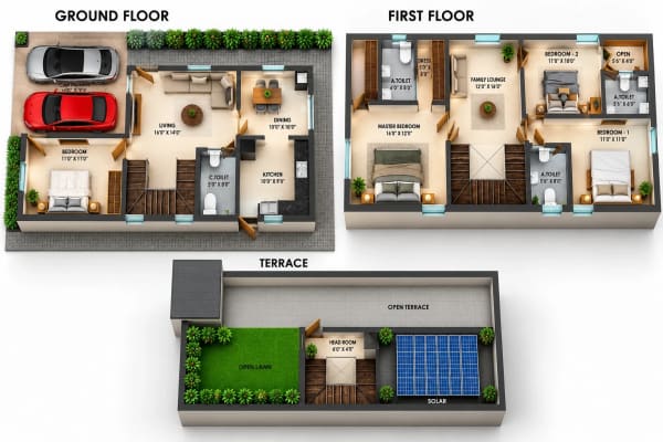 4 BHK Apartment floor plan — Unitd Plus Willa 25
