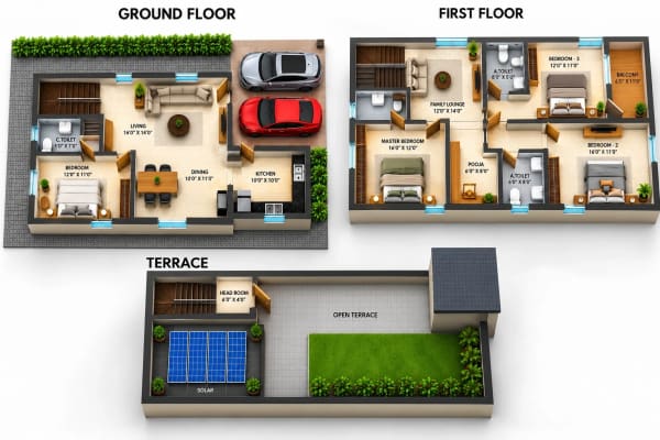 4 BHK Apartment floor plan — Unitd Plus Willa 25