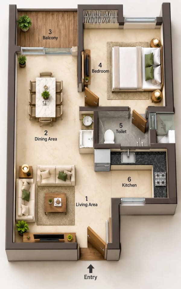 1 BHK Apartment floor plan — Jains Aadhya