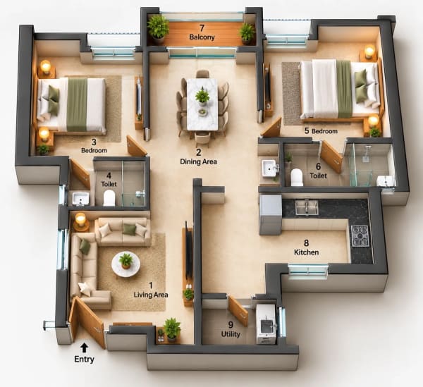 2 BHK Apartment floor plan — Jains Advaya