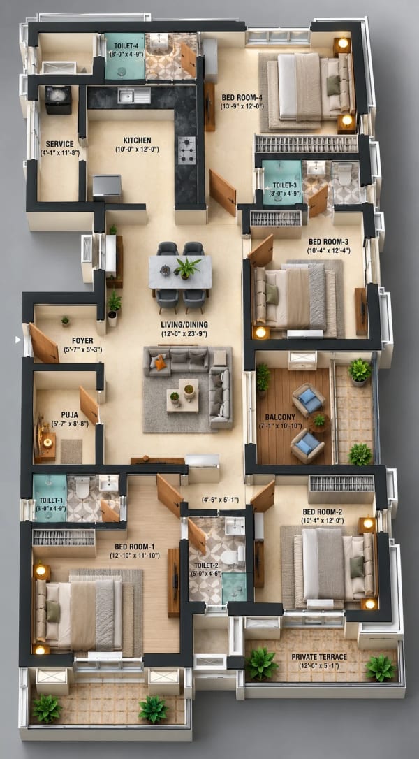 4 BHK Apartment floor plan — Nutech Central Park