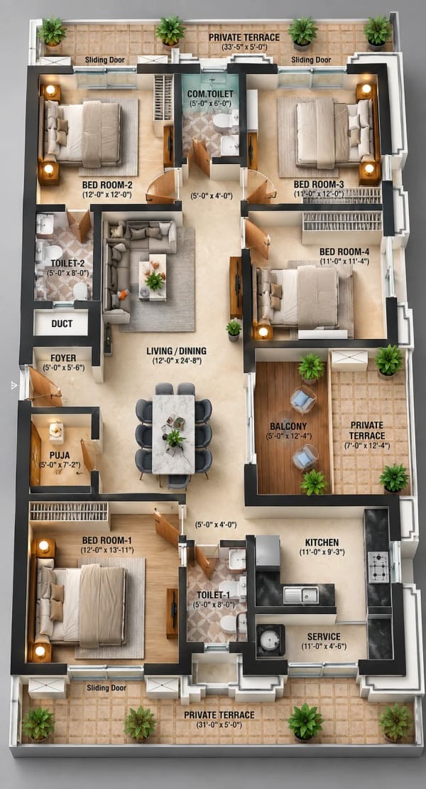 4 BHK Apartment floor plan — Nutech Central Park