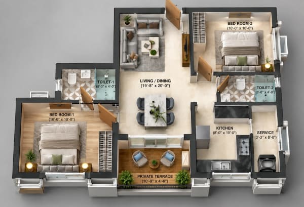 2 BHK Apartment floor plan — Nutech Central Park