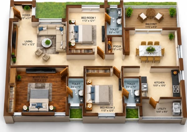 3 BHK Apartment floor plan — Globus Arima Legend