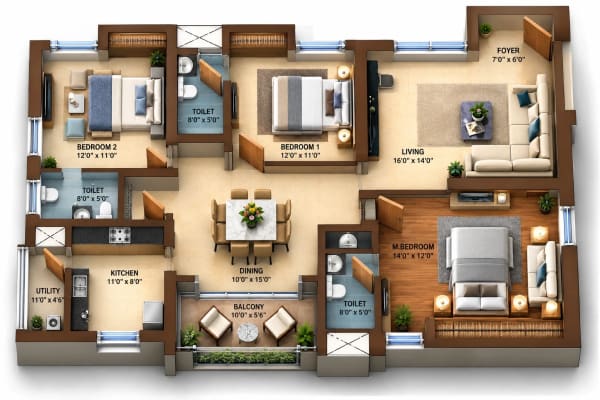 3 BHK Apartment floor plan — Globus Arima Legend