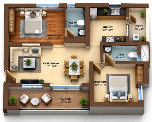 2 BHK Apartment floor plan — Globus Arima Legend