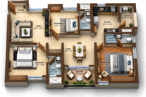 3 BHK Apartment floor plan — Globus Arima Legend