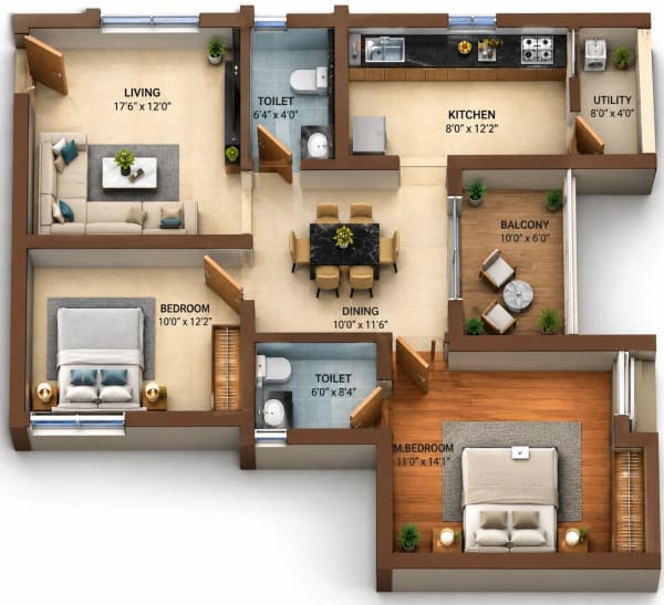 2 BHK Apartment floor plan — Globus Arima Legend