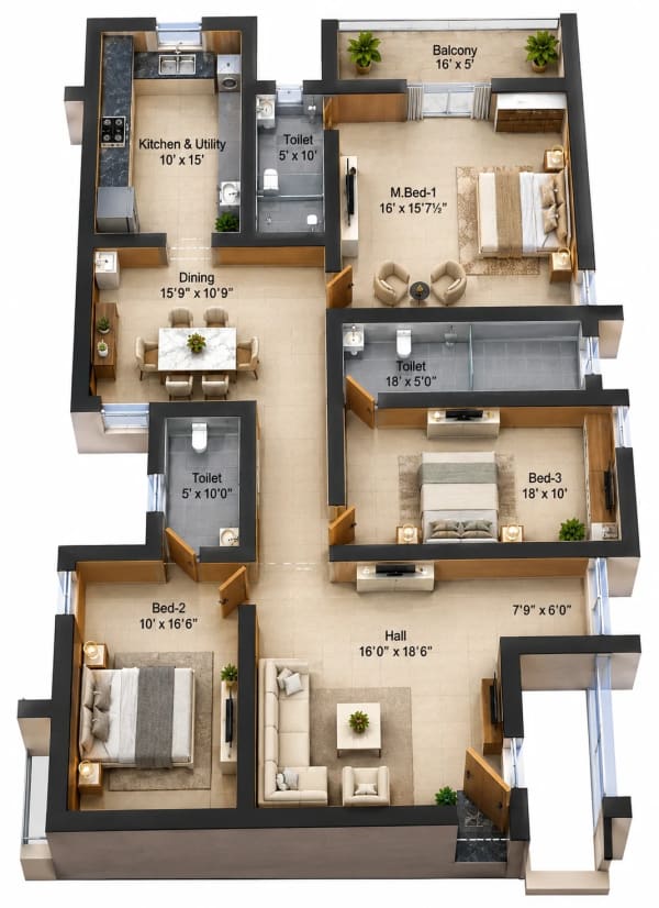 3 BHK Villa floor plan — Sree Dakshas Nefeli Villas