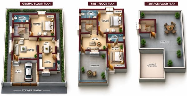 3 BHK Villa floor plan — Sree Dakshas Elsria Villas