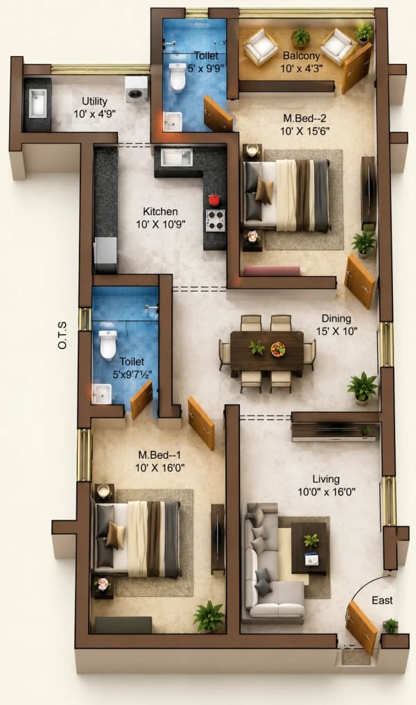 2 BHK Apartment floor plan — Sree Dakshas Callia
