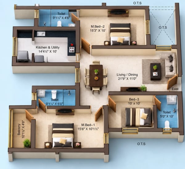 3 BHK Apartment floor plan — Sree Dakshas Callia