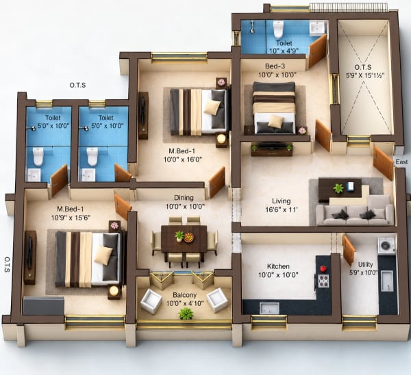 3 BHK Apartment floor plan — Sree Dakshas Callia
