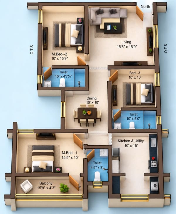 3 BHK Apartment floor plan — Sree Dakshas Callia