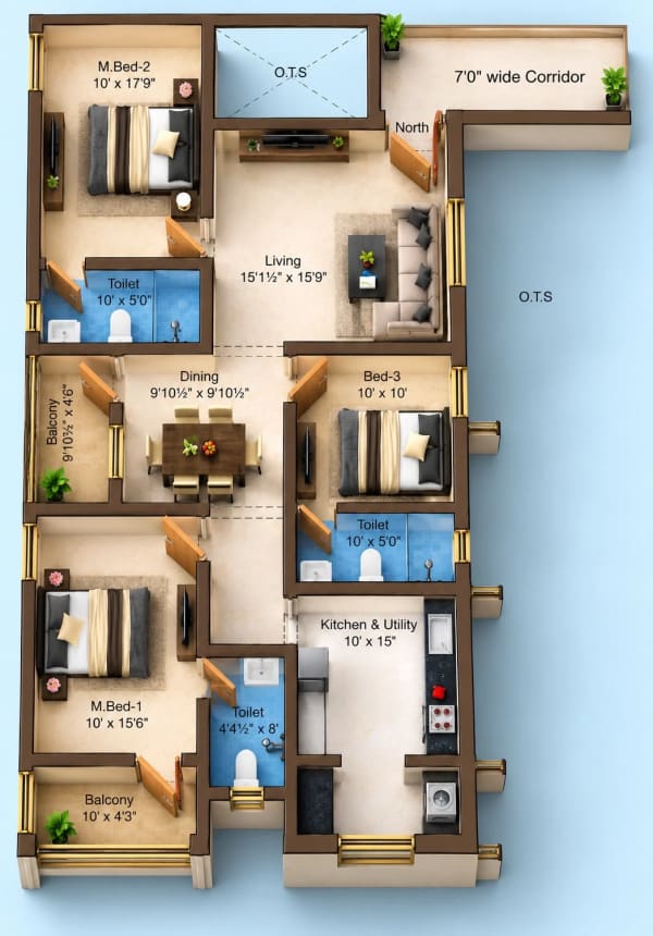 3 BHK Apartment floor plan — Sree Dakshas Callia
