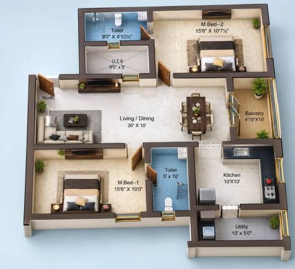 2 BHK Apartment floor plan — Sree Dakshas Callia