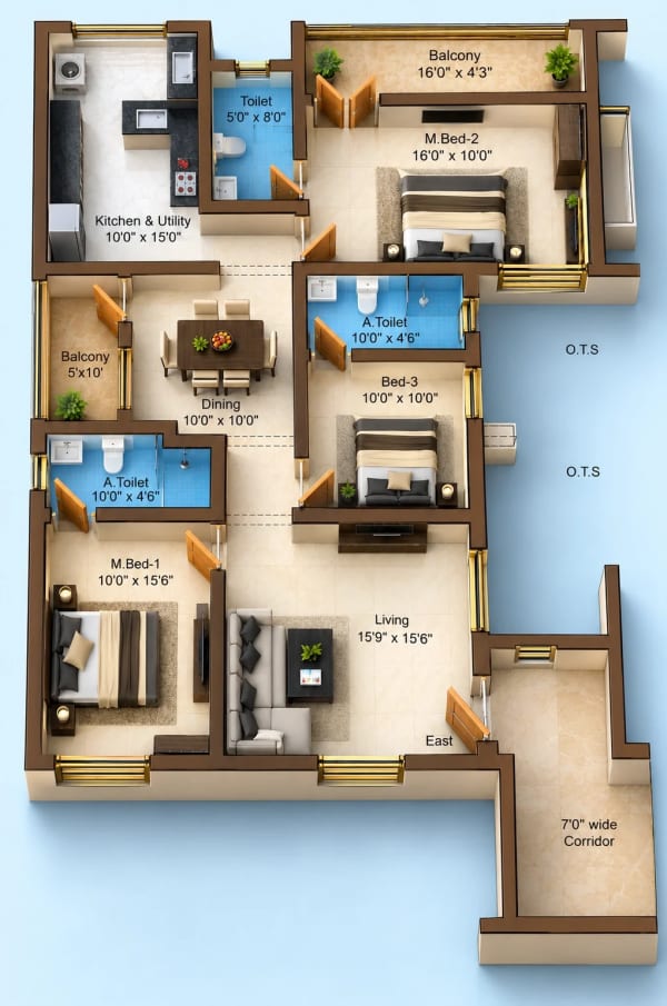 3 BHK Apartment floor plan — Sree Dakshas Callia