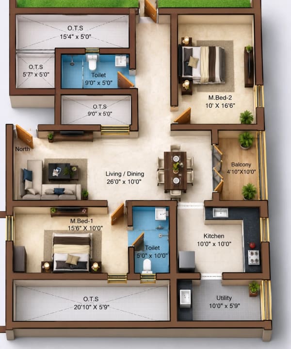 2 BHK Apartment floor plan — Sree Dakshas Callia