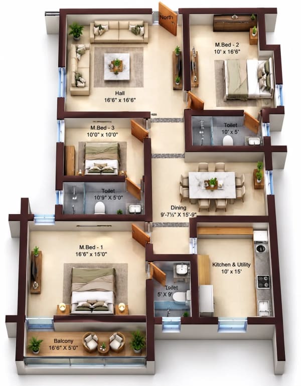 3 BHK Apartment floor plan — Sree Dakshas Nefeli