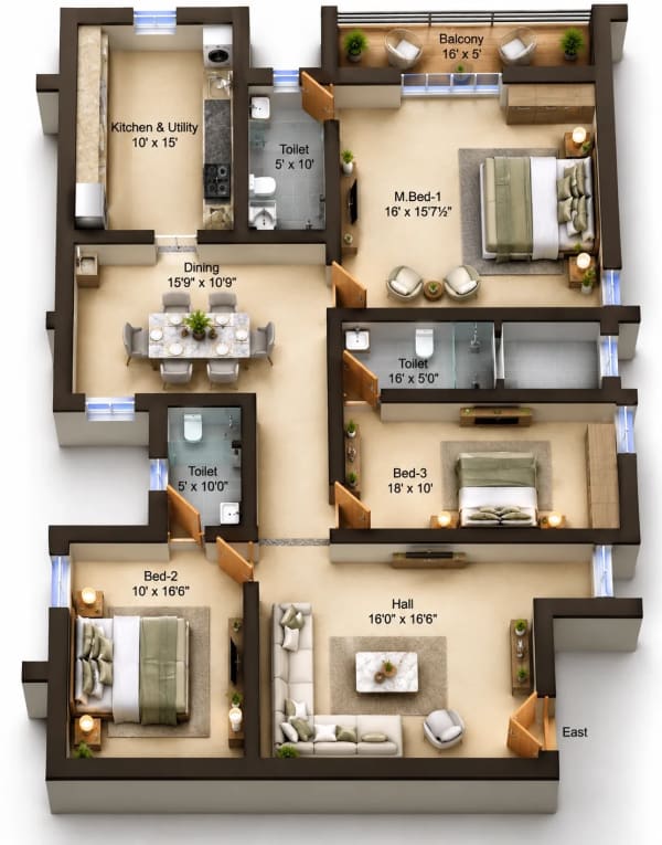 3 BHK Apartment floor plan — Sree Dakshas Nefeli