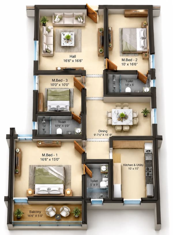 3 BHK Apartment floor plan — Sree Dakshas Nefeli