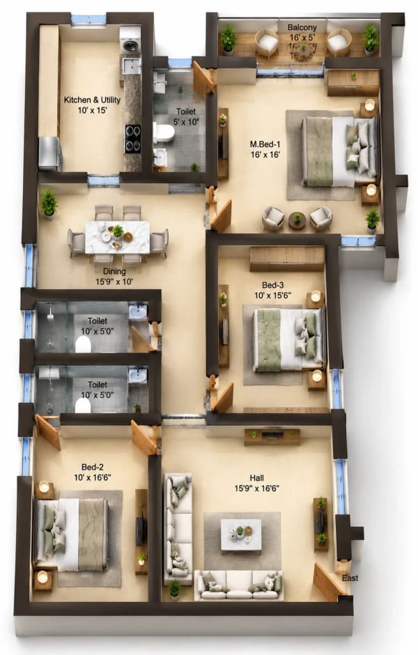3 BHK Apartment floor plan — Sree Dakshas Nefeli