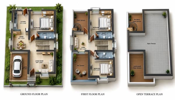3 BHK Villa floor plan — Sree Dakshas Leia Villas