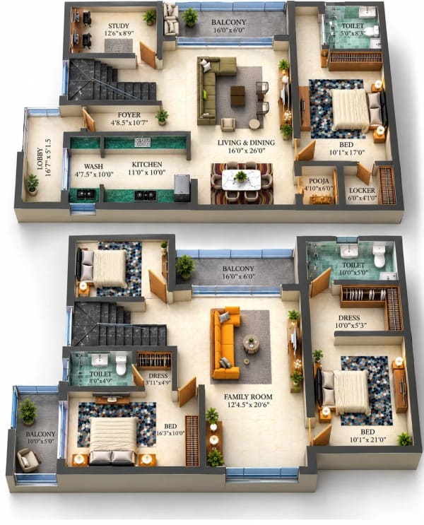 4 BHK Apartment floor plan — Dhiyas Coromantal Enclave
