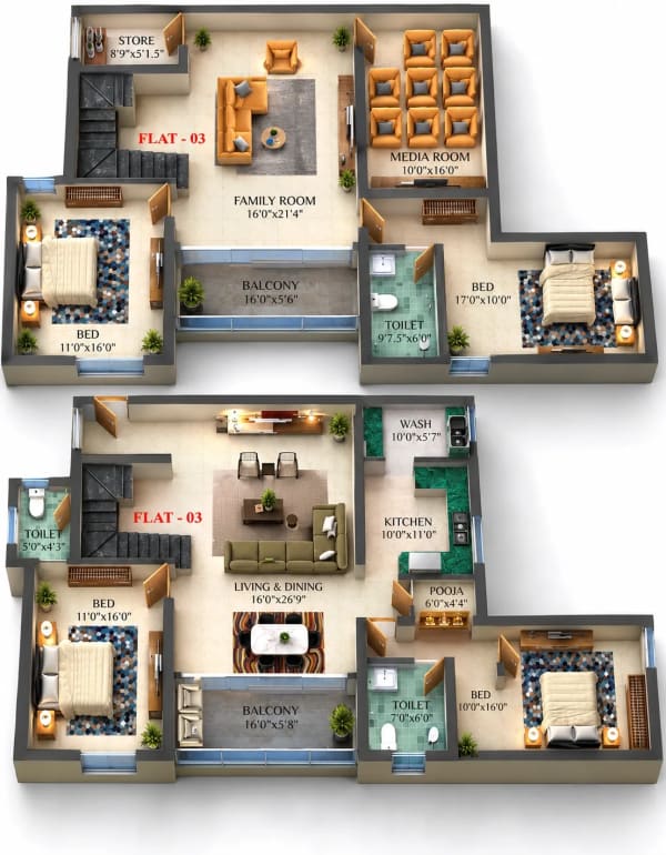 4 BHK Apartment floor plan — Dhiyas Coromantal Enclave