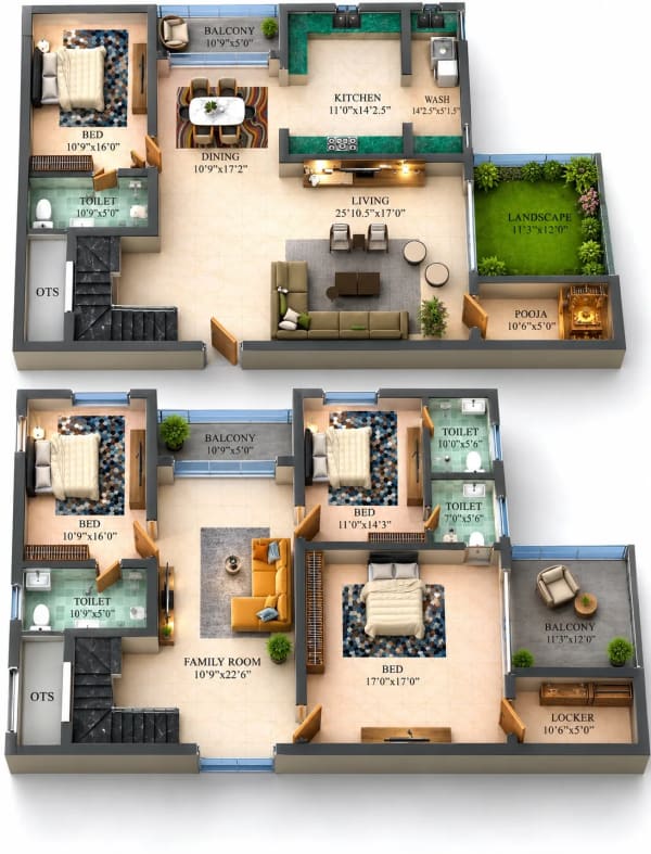 4 BHK Apartment floor plan — Dhiyas Coromantal Enclave