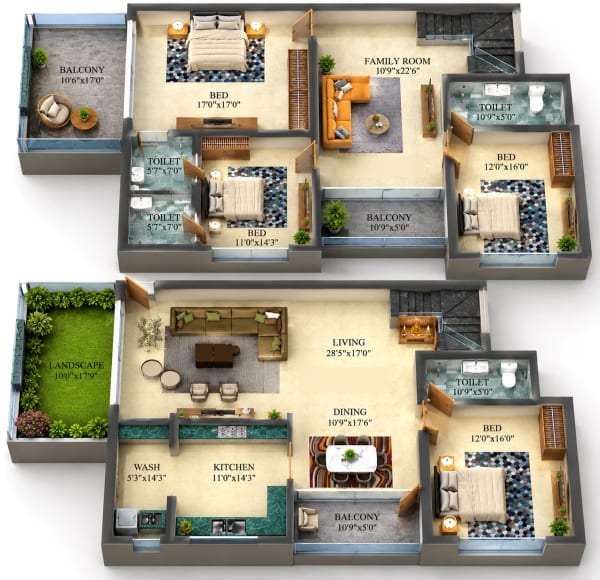 4 BHK Apartment floor plan — Dhiyas Coromantal Enclave