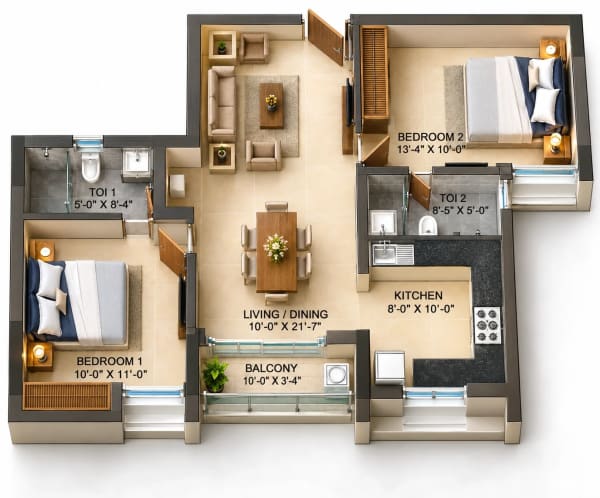 2 BHK Apartment floor plan — Infinium Sky9