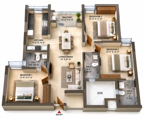 3 BHK Apartment floor plan — Infinium Sky9