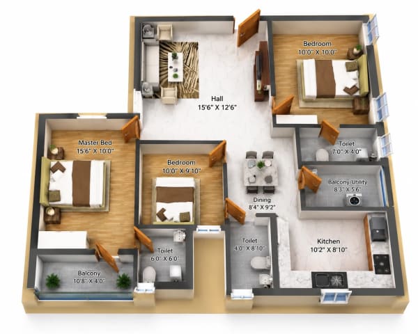 3 BHK Apartment floor plan — Cinco Aaranya