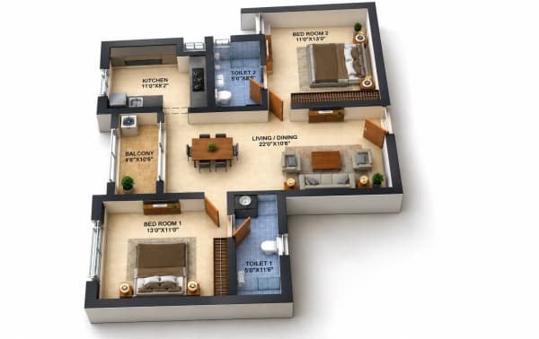 2 BHK Apartment floor plan — Infinium Crimson Crest