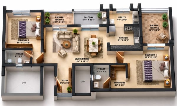 2 BHK Apartment floor plan — Infinium Lotus Meadows