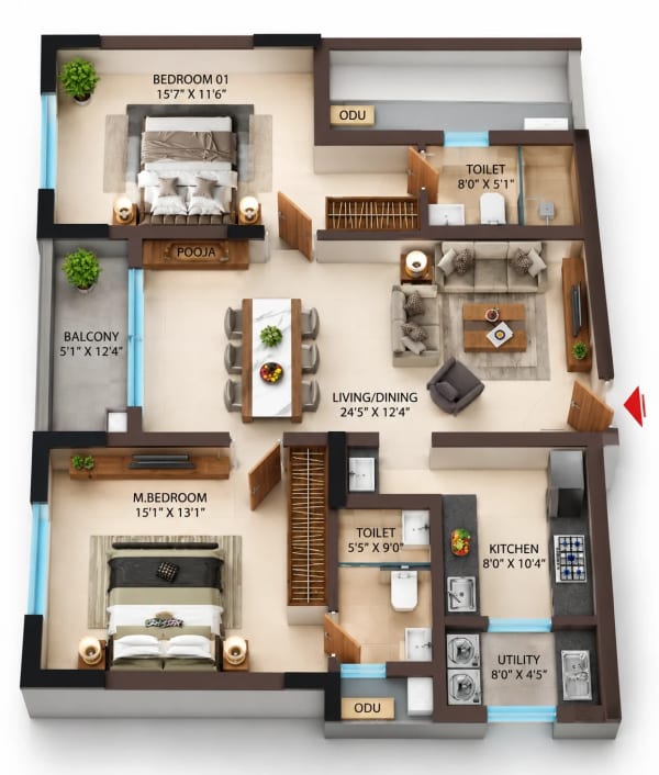 2 BHK Apartment floor plan — Infinium Altitude