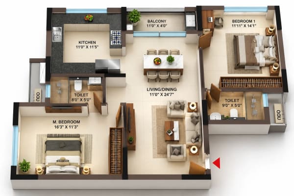 2 BHK Apartment floor plan — Infinium Altitude