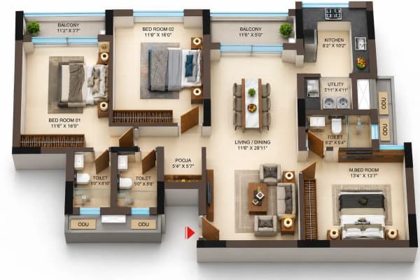 3 BHK Apartment floor plan — Infinium Altitude